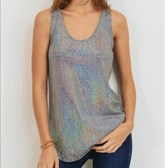 NWT Cherish Top Size Small Holographic Sequin Racerback Tank Cami - Picture 2 of 7
